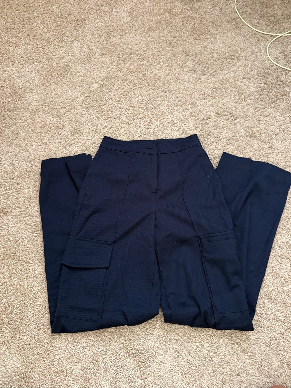Zara Navy Cargo-Style High-Rise Pants